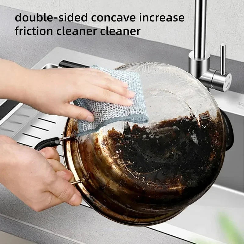20/5PCS Thickened Steel Wire Cleaning Cloth – Non-Scratch Double-Layer Microfiber Mesh Dishrag & Kitchen Towels for Pots