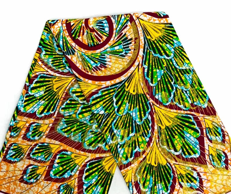 African Golden Glitter Wax Fabric - Soft Cotton Ankara Gold Print Batik 6 Yards