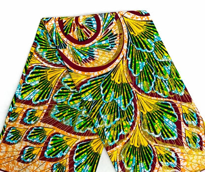 African Golden Glitter Wax Fabric - Soft Cotton Ankara Gold Print Batik 6 Yards