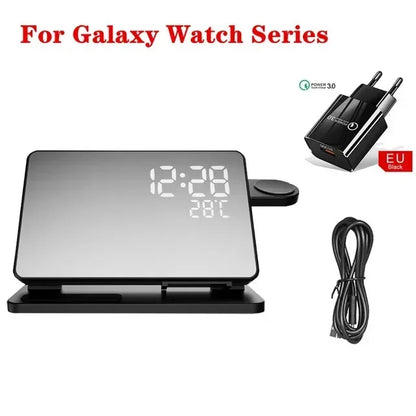 3-in-1 Wireless Charger Station - Fast Charging Stand for Samsung Galaxy Watch 6/5 Pro, Galaxy S24/S23/S22 with Alarm Clock Display