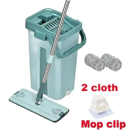 Hands-Free Squeeze Mop with Bucket | 360° Flat Mop Set for Wet & Dry Floor Cleaning | Sewage Separation Home Cleaning Tools