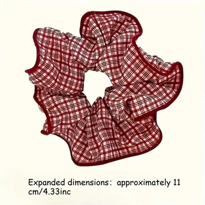 Red Dot Plaid Scrunchies - 2/3pcs Soft Elastic Hair Ties for Women & Girls, Cute Fashion Hair Accessories