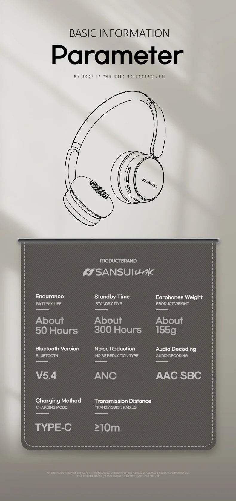 Sansui DT11 ANC Wireless Bluetooth 5.4 Headphones – Over-Ear Retro Earphones with 45dB Noise Reduction & 50H Playtime