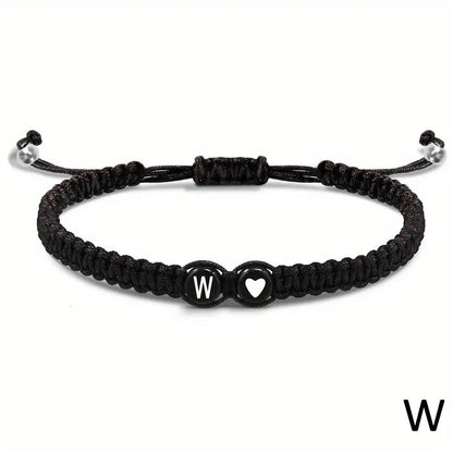 A-Z Initial Heart Bracelet - Handmade Adjustable Braided Name Jewelry Gift for Women & Men
