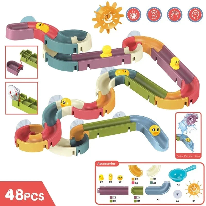 Baby DIY Bath Track Toy Set - Suction Cup Slide Assembly Duck Water Toys for Bathtub Shower Fun