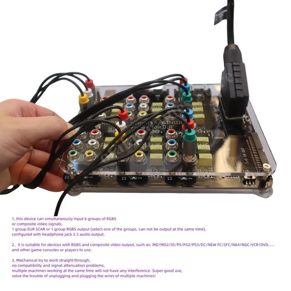 2025 6-in-1 RGBS Distributor & Converter – SCART Auto Switcher Board for MD/MD2/SS/PS/PS2/PS3/DC/SFC