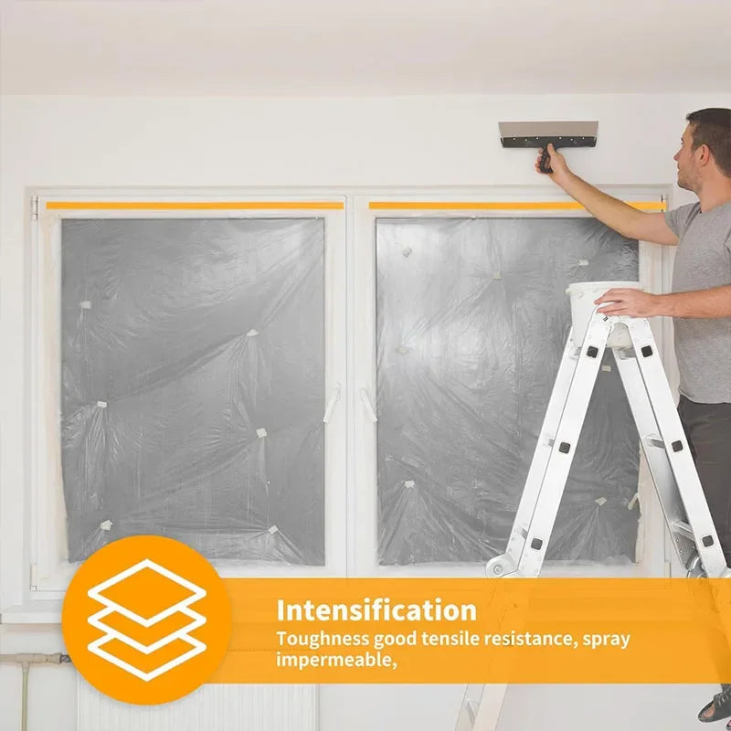 10M Pre-Taped Masking Film Disposable Dust-Proof Plastic Drop Cloth for Painting & Furniture Protection