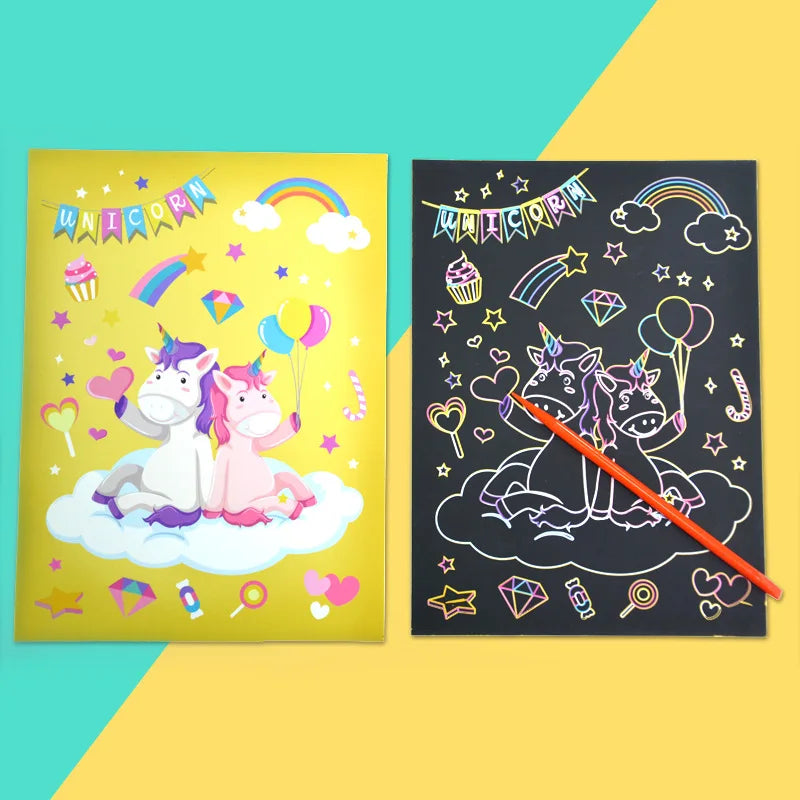 Children’s Scratch Painting Set – Colorful Cartoon DIY Drawing Toy for Early Education & Birthday Gifts
