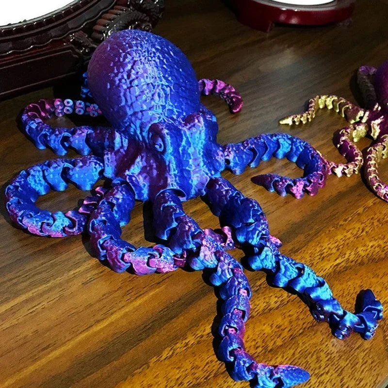 3D Printed Flexible Octopus Fidget Toy - Movable Joint Ocean Animal Desk Ornament and Kids Gift Decor