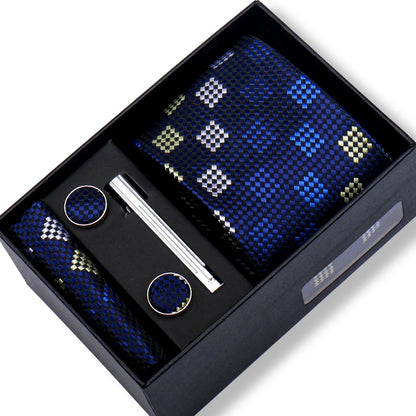 Men’s Green Tie Gift Box Set - Premium Business Necktie with Hanky, Cufflinks & Tie Clip for Wedding Formal Wear