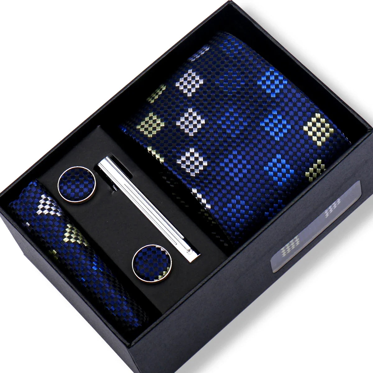 Men’s Green Business Tie Set - Premium Necktie with Hanky, Cufflinks & Tie Clip Gift Box for Wedding Formal Wear