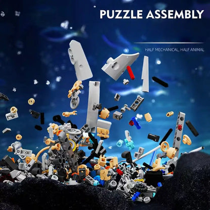 Mechanical Animal Building Blocks – T-Rex, Whale, Parrot, Devil Ray & Shark Model with Lights for Kids & Adults