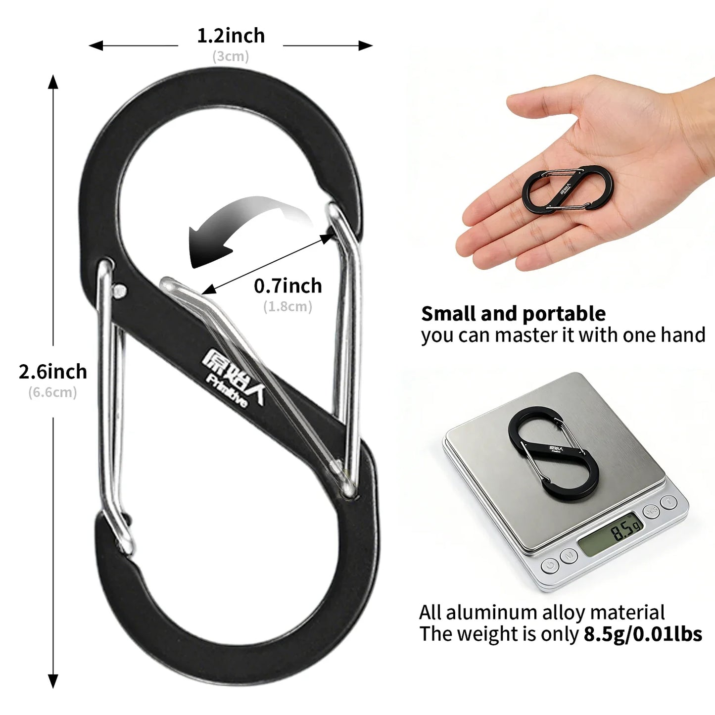 PRIMITIVE Aluminum Alloy Carabiner - Heavy Duty Dual Lock S-Biner Keychain Hook