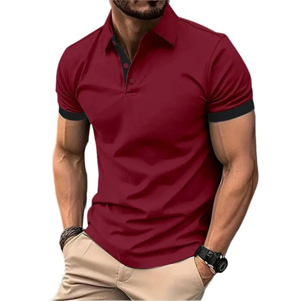 Men's Color Block Polo Shirt - Casual Slim Fit England Style Short Sleeve Streetwear Polo