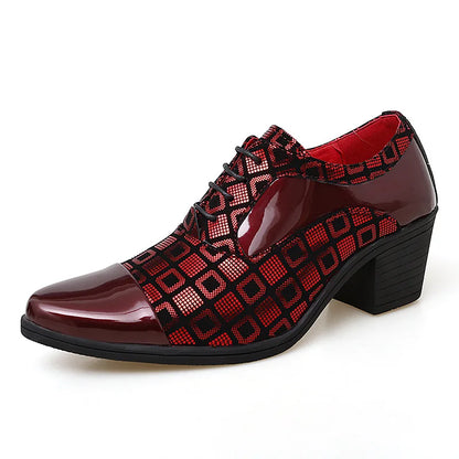 Men’s High Heel Oxford Shoes - Pointed Toe Luxury Leather Formal Business Wedding and Party Dress Shoes