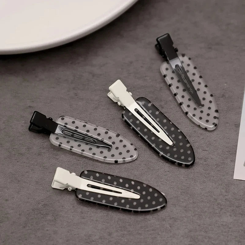 4Pcs Polka Dot Acrylic Hair Clips - Black White Secure Hold Barrettes for Daily Wear Party Hairstyles & Accessories