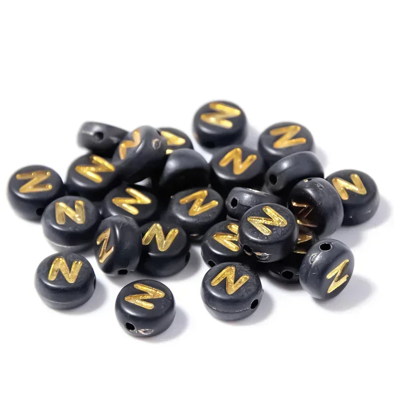 A-Z Alphabet Beads Set - 100-500pcs Black Gold Acrylic Letter Beads for DIY Jewelry Making Charm Bracelets Accessories