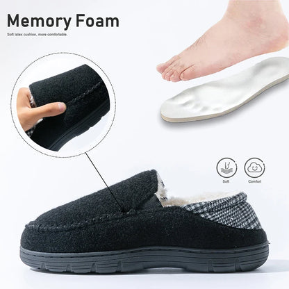 Men's Winter Slippers - Warm Felt House Shoes with Non-Slip TPR Sole & Memory Foam Cushion