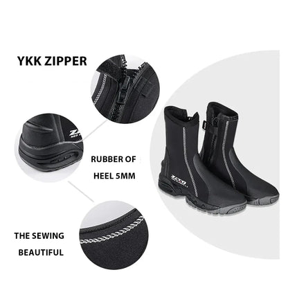 5mm Neoprene Dive Boots with Side Zipper — Unisex Snorkeling & Scuba Diving Shoes for Water Sports