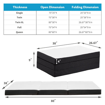 JHK Three-Fold Portable Floor Bed – CertiPUR-US Certified, Soft & Flexible Zipper Mattress for Travel, Camping, and Yoga
