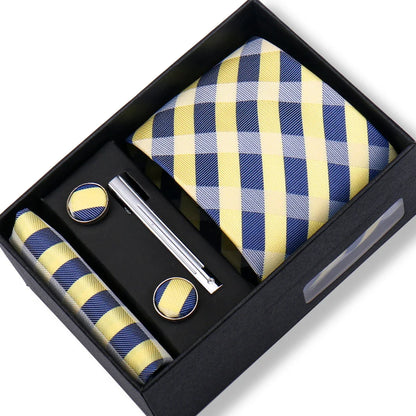 Men’s Green Business Tie Set - Premium Necktie with Hanky, Cufflinks & Tie Clip Gift Box for Wedding Formal Wear