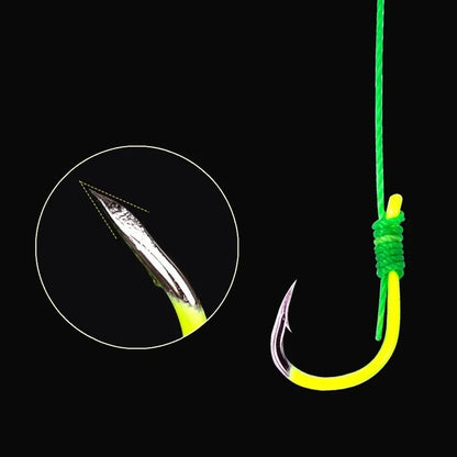 5PCS Fluorescent Green Fishing Hooks - High Carbon Steel Sharp Spring Hooks for Saltwater & Freshwater Fishing