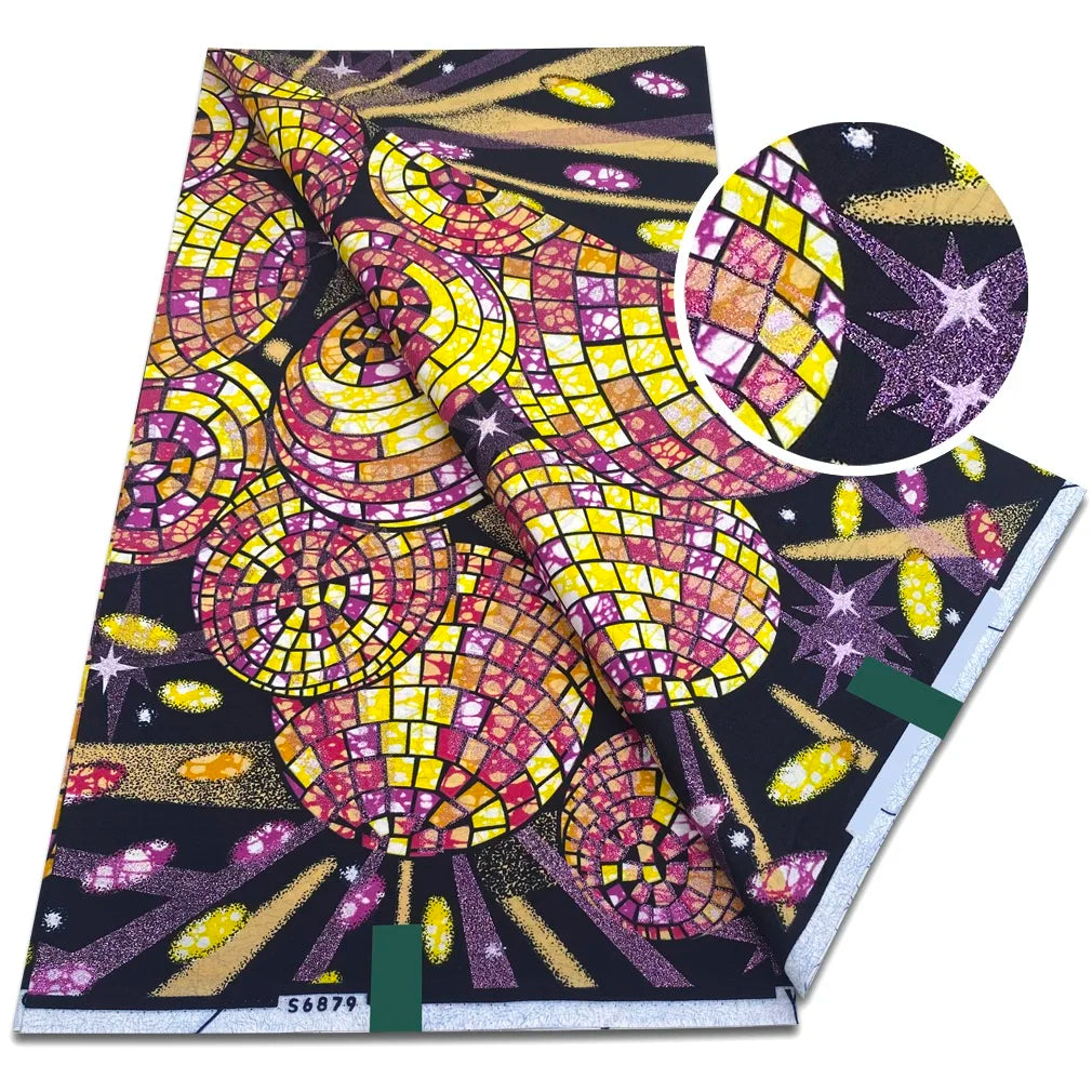 New African Grand Super Batik Fabric - Soft Real Print Glitter Gold Ankara Wax Fabric for Dresses & Sewing
