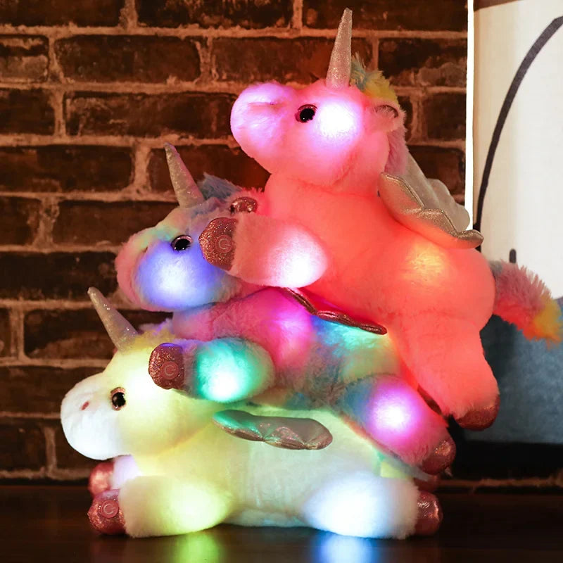 Glowing Unicorn Plush Pillow 38cm - Soft LED Luminous Stuffed Toy Gift for Kids Girls
