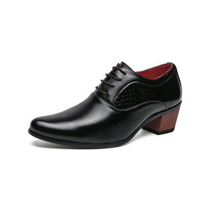 Men’s Pointed High Heel Leather Shoes - British Business Wedding Dress Shoes with Height-Increasing Design