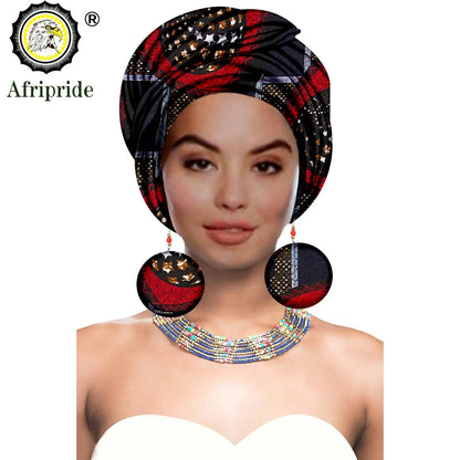 African Turban Headwrap - Nigerian Ankara Headscarf with Matching Earrings