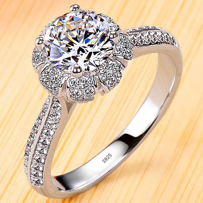 18K White Gold Color Solitaire Ring - 2 Carat Zirconia Diamond Style Wedding Band Luxury Jewelry for Women