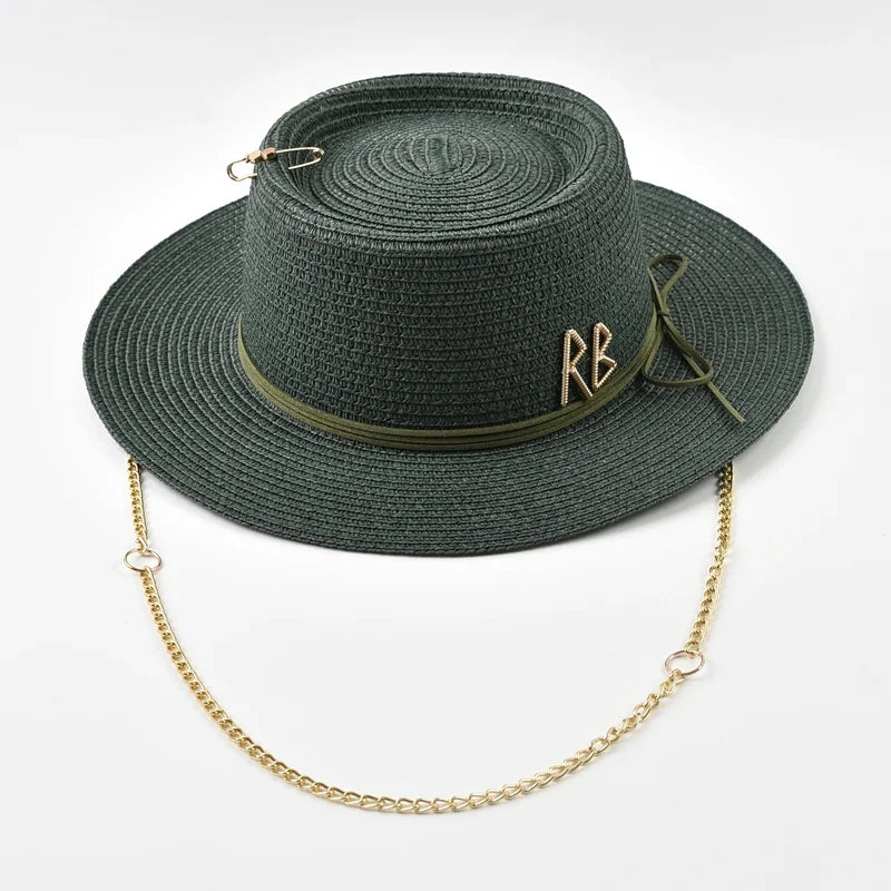 Women's Straw Sun Hat - Elegant Ribbon Decor Beach Travel & Party Dress Hat