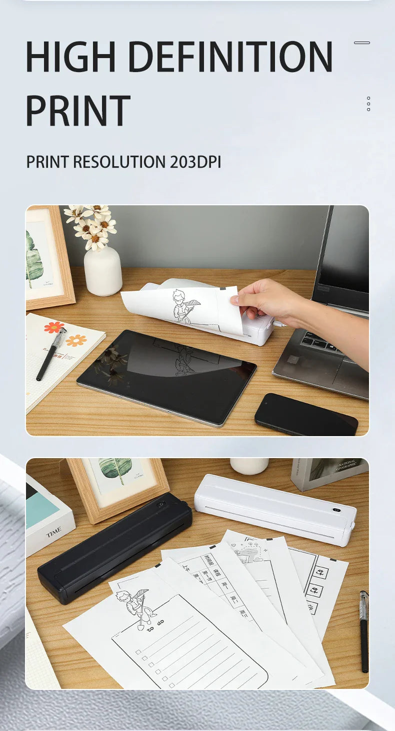 A4 Portable Thermal Printer - Lightweight & Compact Wireless Mobile Printer for Travel, Vehicles, and Office Use
