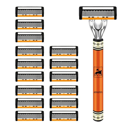 6-Layer Men's Razor Blade - Stainless Steel Classic Wet Shaving Razor for Smooth Clean Shaves