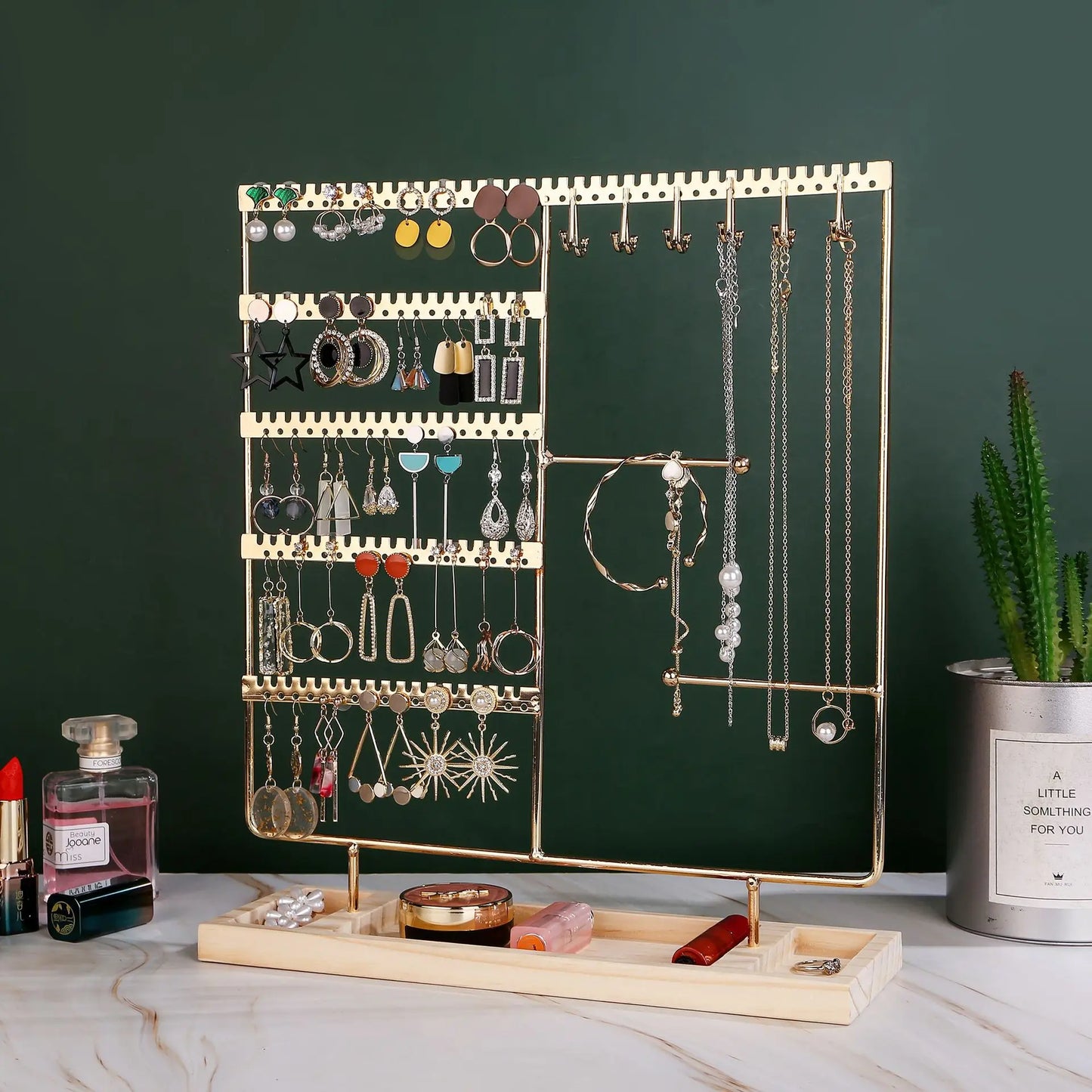 Multifunctional Jewelry Display Rack - Detachable Wooden Base Organizer for Earrings, Rings & Necklaces