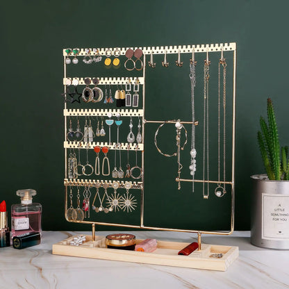 Multifunctional Jewelry Display Rack - Detachable Wooden Base Organizer for Earrings, Rings & Necklaces