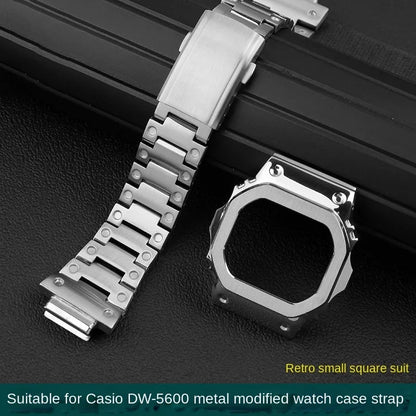 Casio G-SHOCK DW5600 Mod Kit - Stainless Steel Case Bezel & Metal Strap Replacement Set for GW-M5610/GW-B5600