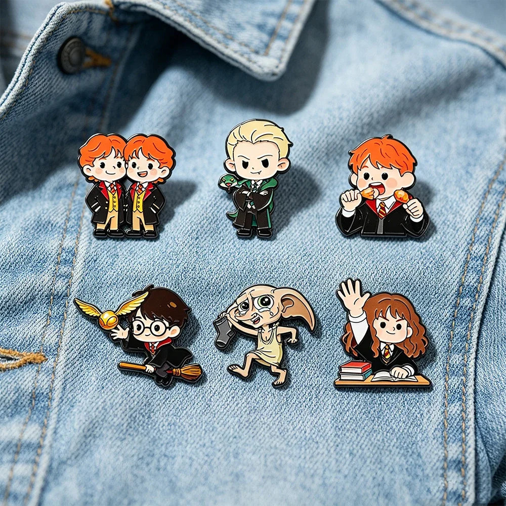 6-Piece Wizard Student Enamel Pin Set - Cute Movie-Themed Brooches for Backpacks, Hats & Cosplay