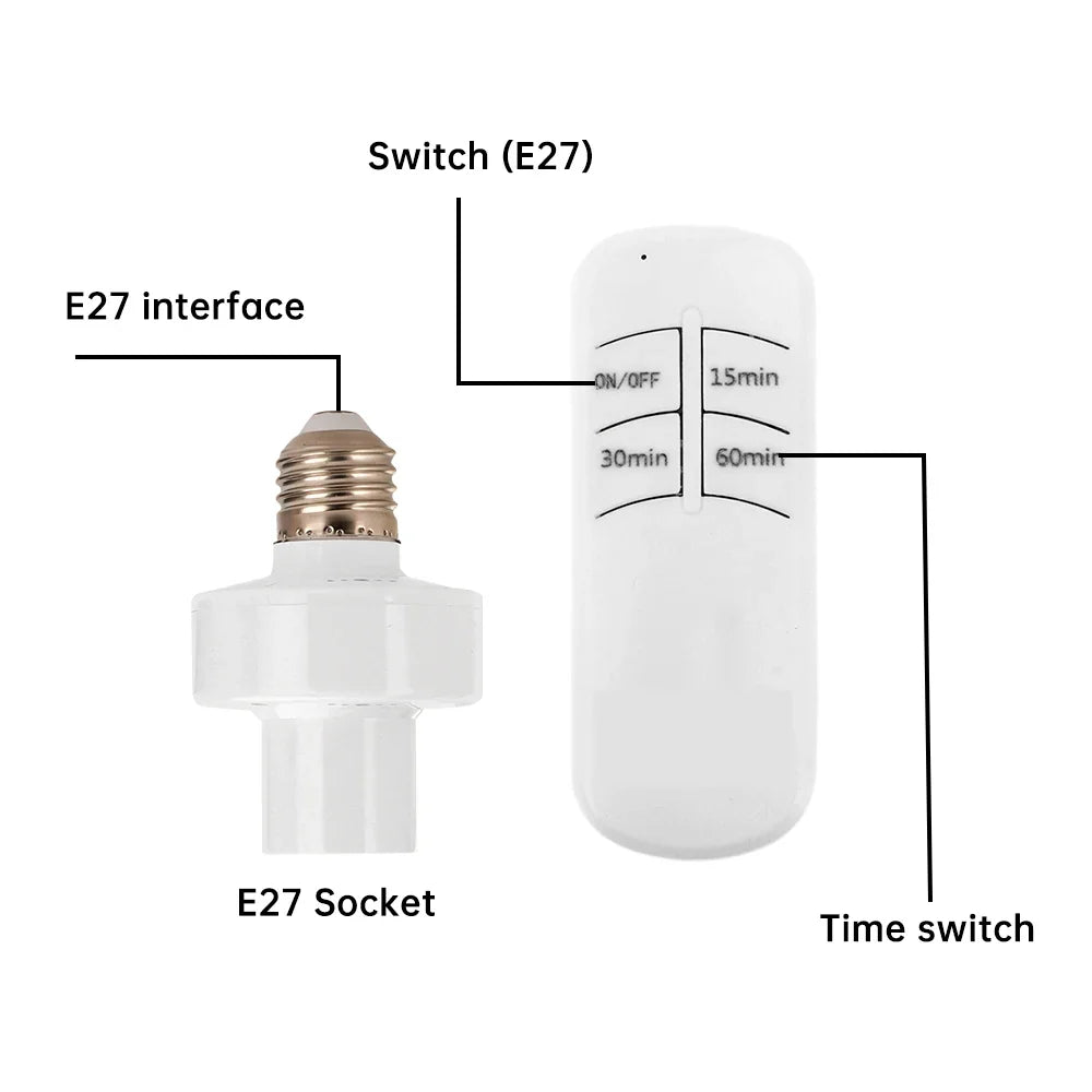 Smart E27 Remote Control Light Switch - Wireless LED Bulb Socket Timer Holder with 30M Range