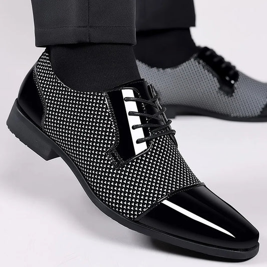 Men’s Classic Patent Leather Oxfords - Lace-Up Formal Black Dress Shoes for Weddings & Parties