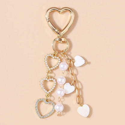 Cute Bowknot Heart Keychain - Crystal Pearl Pendant Charm for Women, Girls & Handbag Decoration