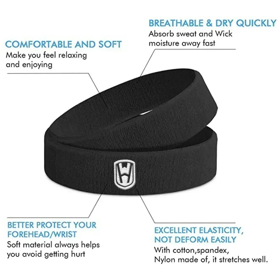 WOSWEIR Cotton Sports Headband - Elastic Sweatband for Basketball, Gym, Tennis & Fitness Activities