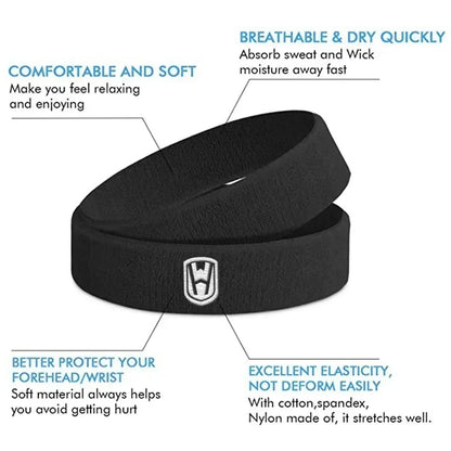 WOSWEIR Cotton Sports Headband - Elastic Sweatband for Basketball, Gym, Tennis & Fitness Activities