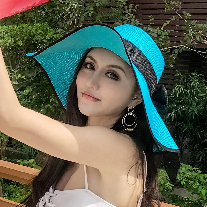 Women’s Foldable Summer Straw Hat – Beach & Travel Sun Visor with UV Protection, Bucket Cap Panama Style