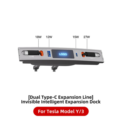 Tesla Model 3 & Model Y 27W Quick Charger USB Shunt Hub – Intelligent Docking Station Car Adapter & Splitter Extension
