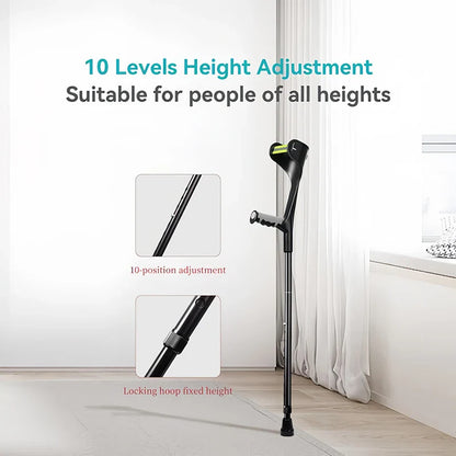 Lightweight Adjustable Aluminum Forearm Crutches for Adults — Foldable Elbow Crutch with Cuff for Walking