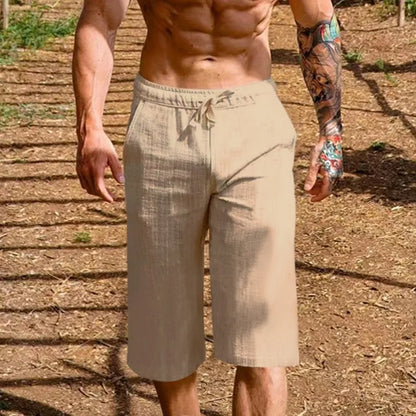 Men's Cotton Blend 3/4 Length Shorts - Casual Loose Fit Drawstring Summer Shorts with Pockets