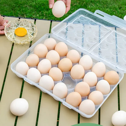 Portable Egg Storage Box - Plastic Refrigerator Egg Holder Tray with Lid for Fridge, Camping, Hiking & Outdoor Use