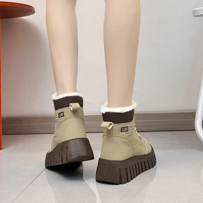 Women’s Platform Snow Boots 2024 – Casual Sports Skateboard Winter Shoes with Fur, Warm Ankle Sneakers