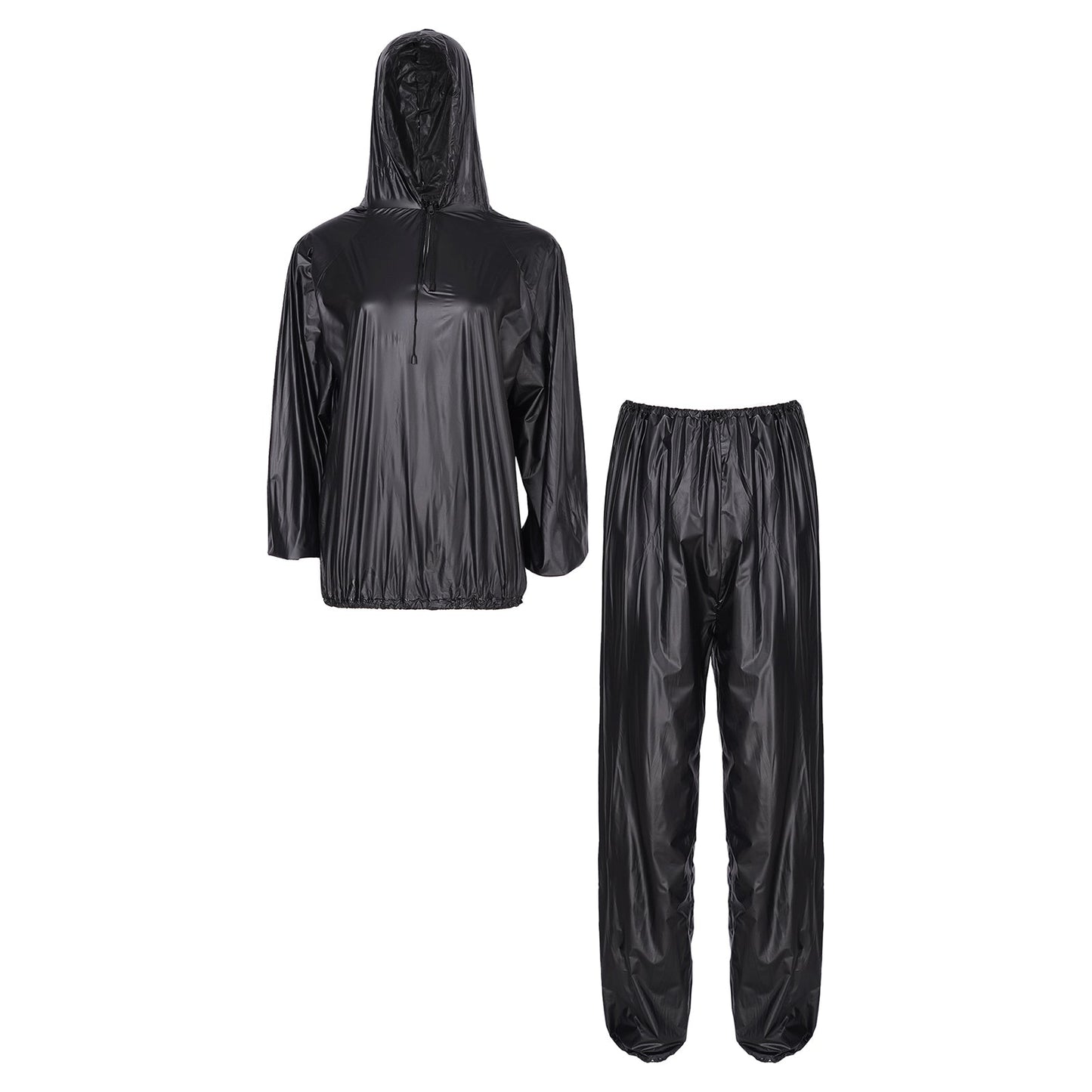 Unisex PVC Sauna Suit — Long Sleeve Top & Elastic Waistband Pants for Men & Women, Slimming Fitness Workout Outfit